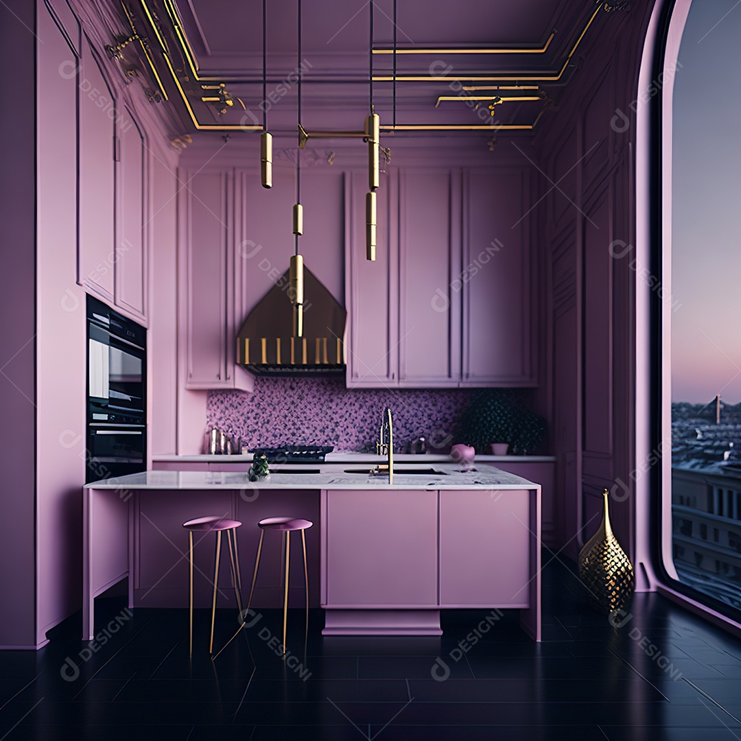 Retrato de cozinha rosa decorada