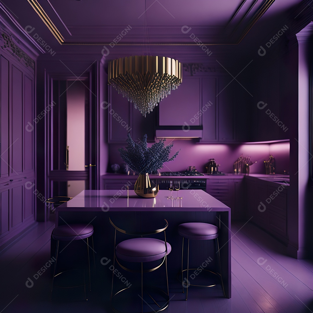 Retrato de cozinha rosa decorada