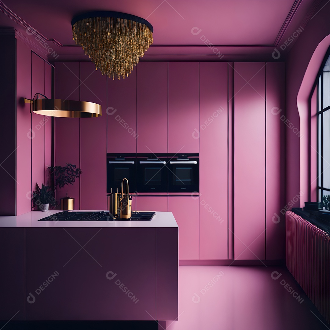 Retrato de cozinha rosa decorada