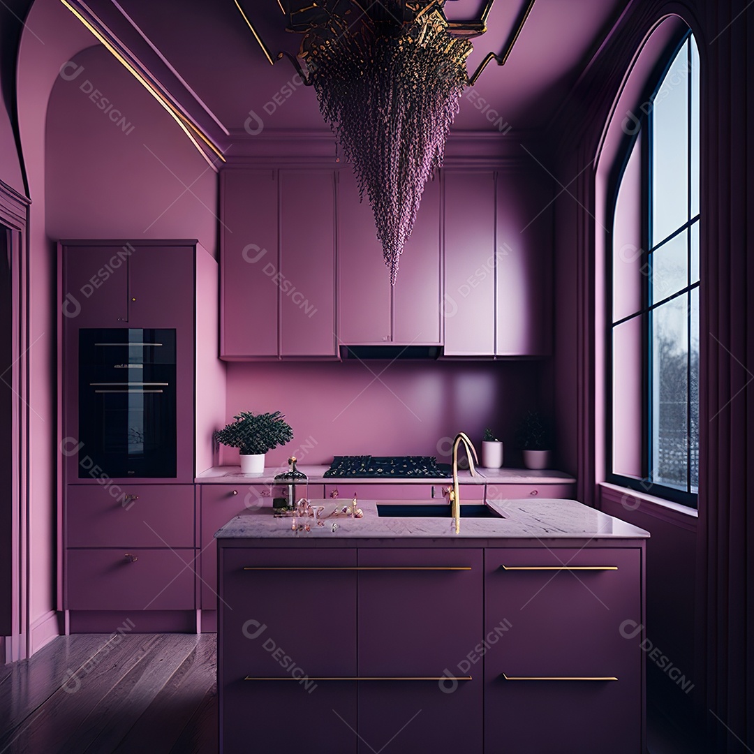 Retrato de cozinha rosa decorada