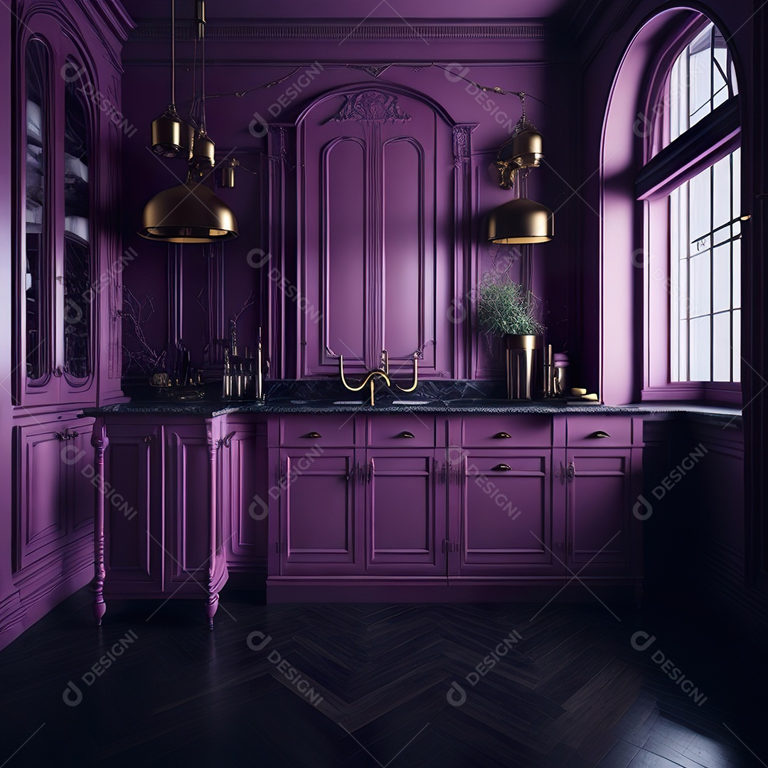 Retrato de cozinha rosa decorada