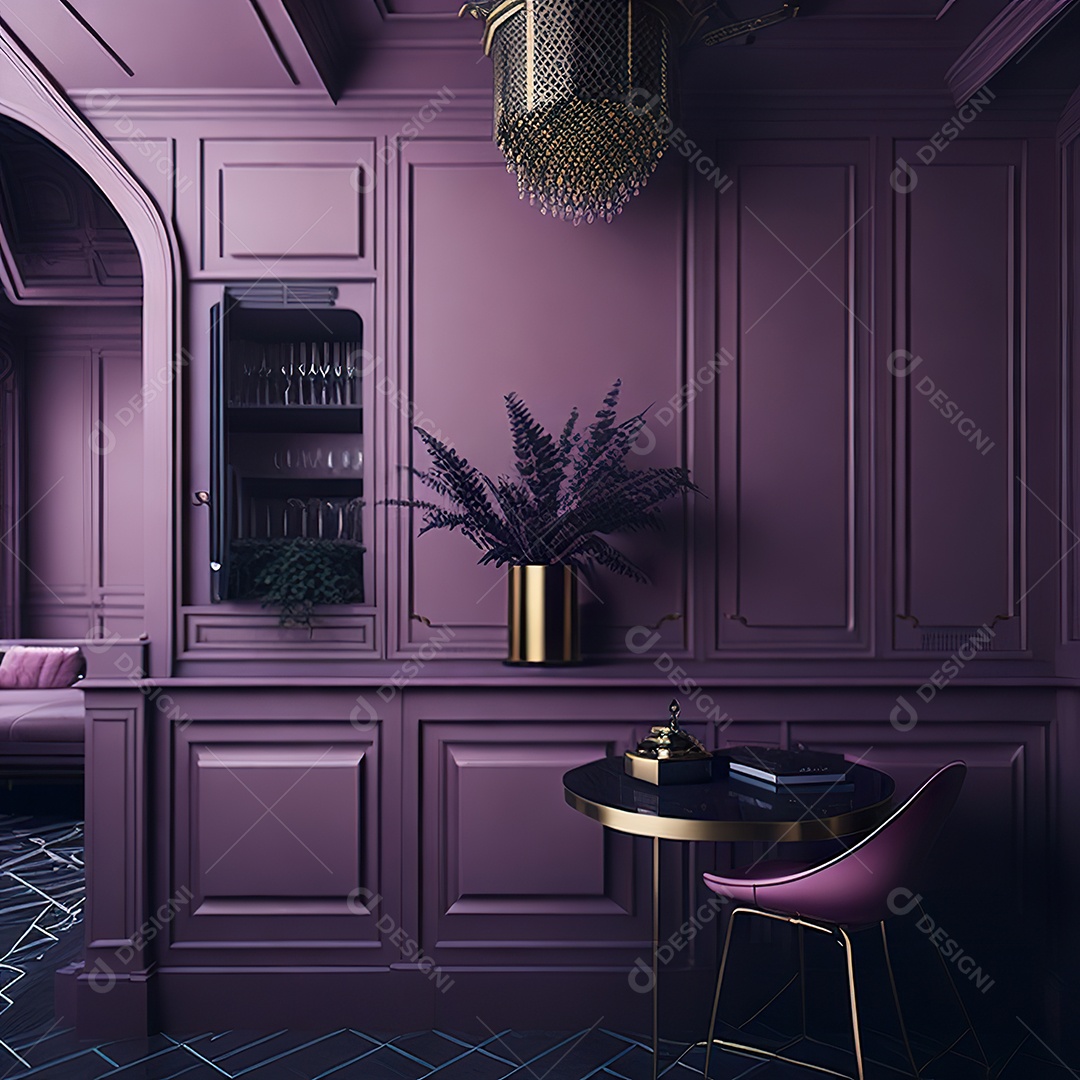 Retrato de cozinha rosa decorada