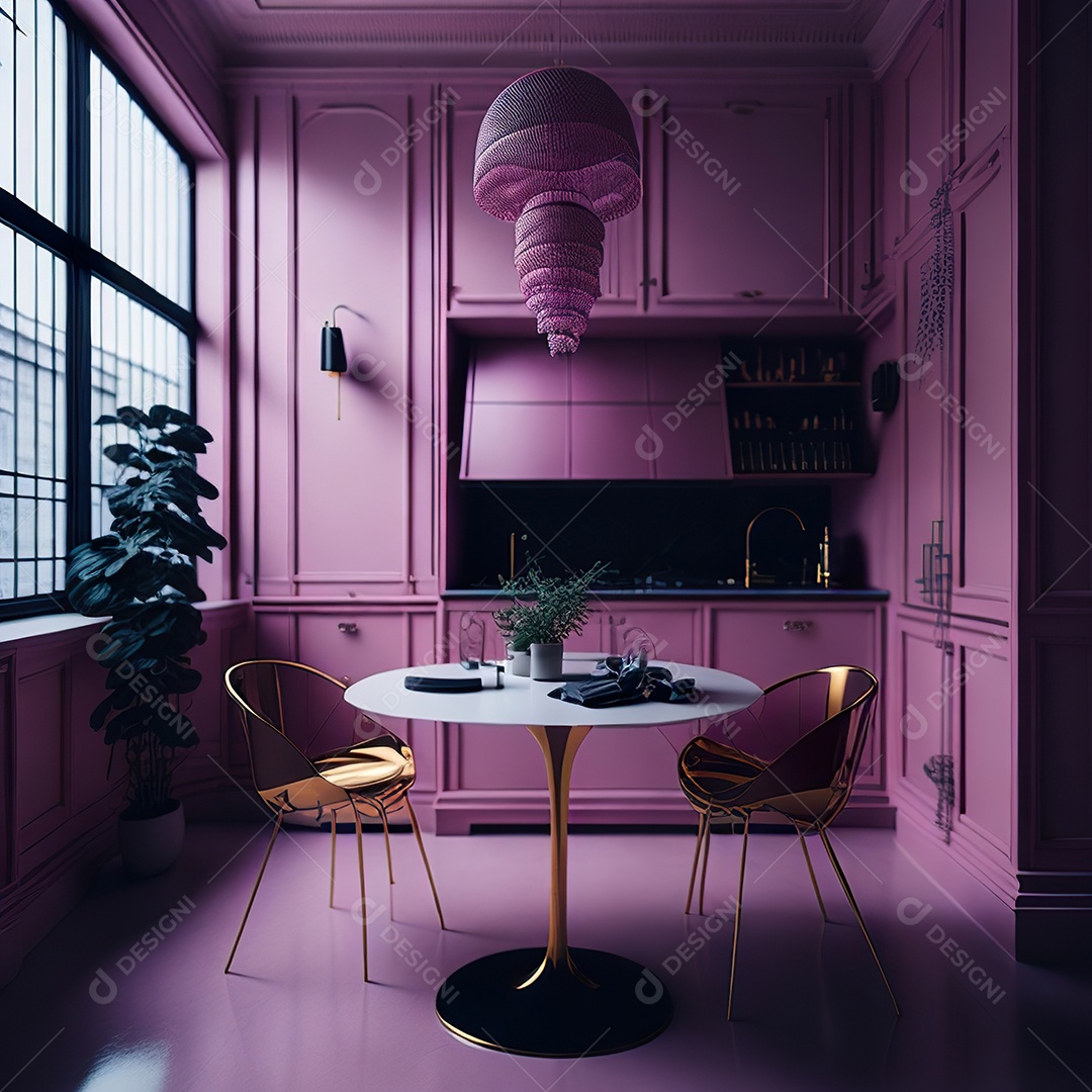 Retrato de cozinha rosa decorada