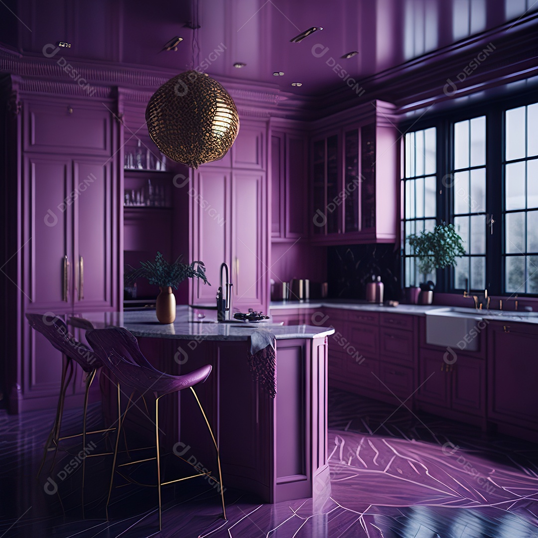 Retrato de cozinha rosa decorada