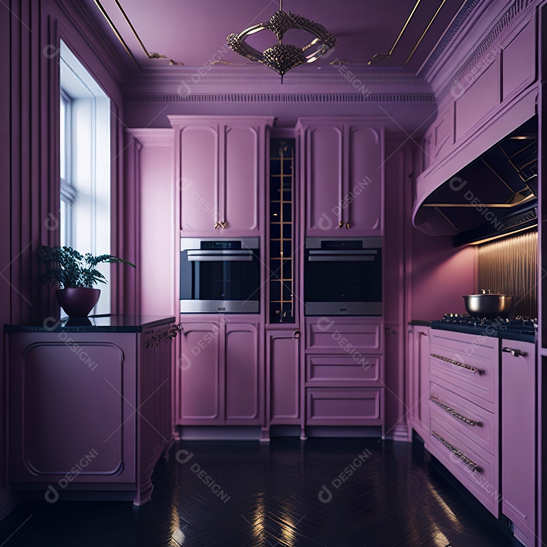 Retrato de cozinha rosa decorada