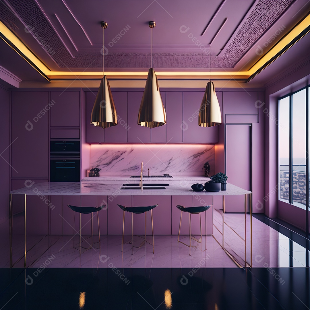 Retrato de cozinha rosa decorada