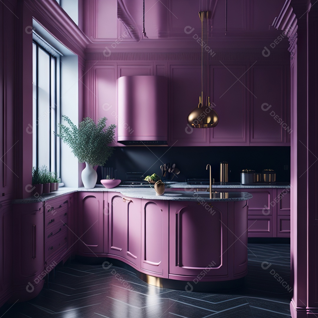 Retrato de cozinha rosa decorada