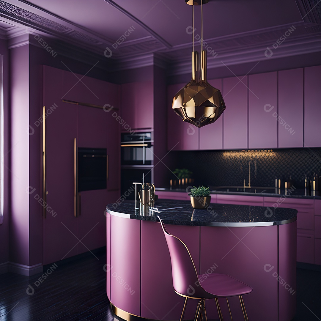 Retrato de cozinha rosa decorada