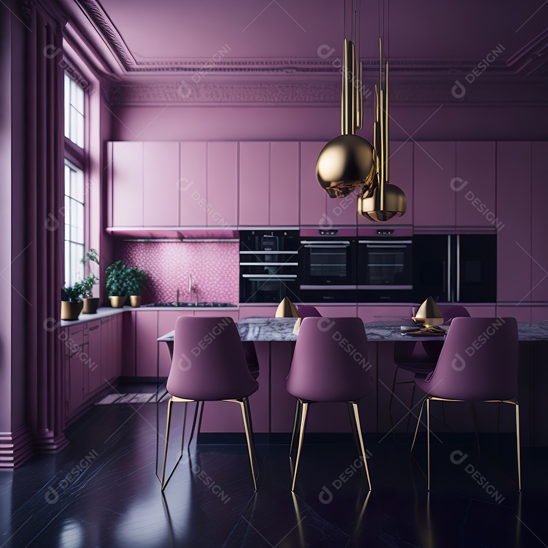 Retrato de cozinha rosa decorada