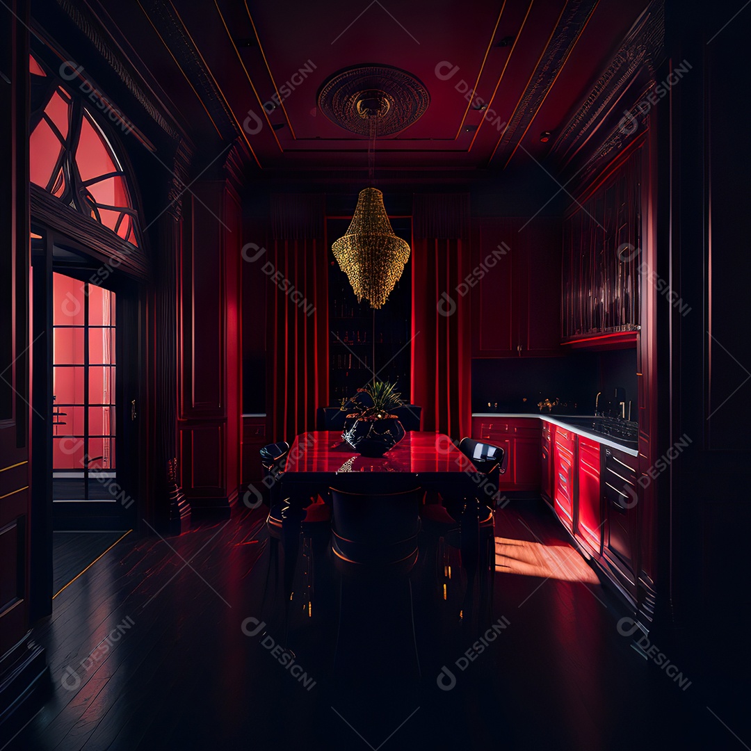 Retrato de cozinha vermelha decorada