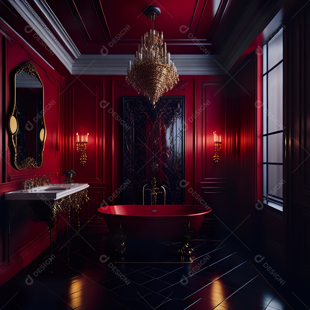 Retrato de cozinha vermelha decorada