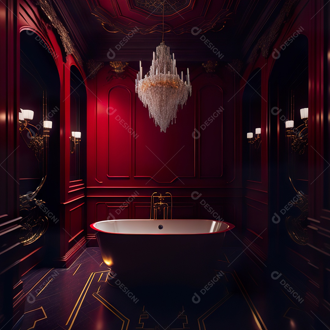 Retrato de cômodo banheiro vermelho