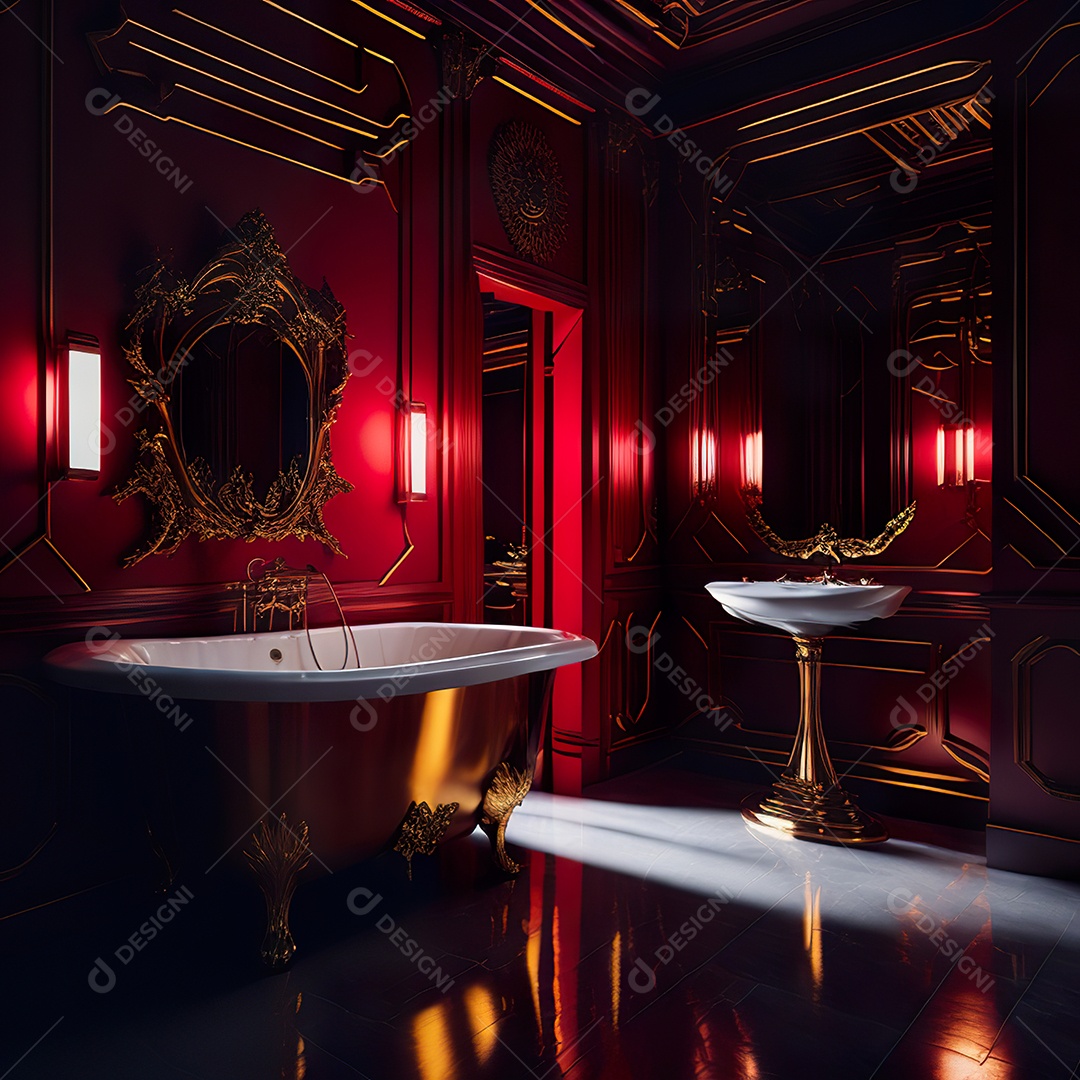 Retrato de cômodo banheiro vermelho