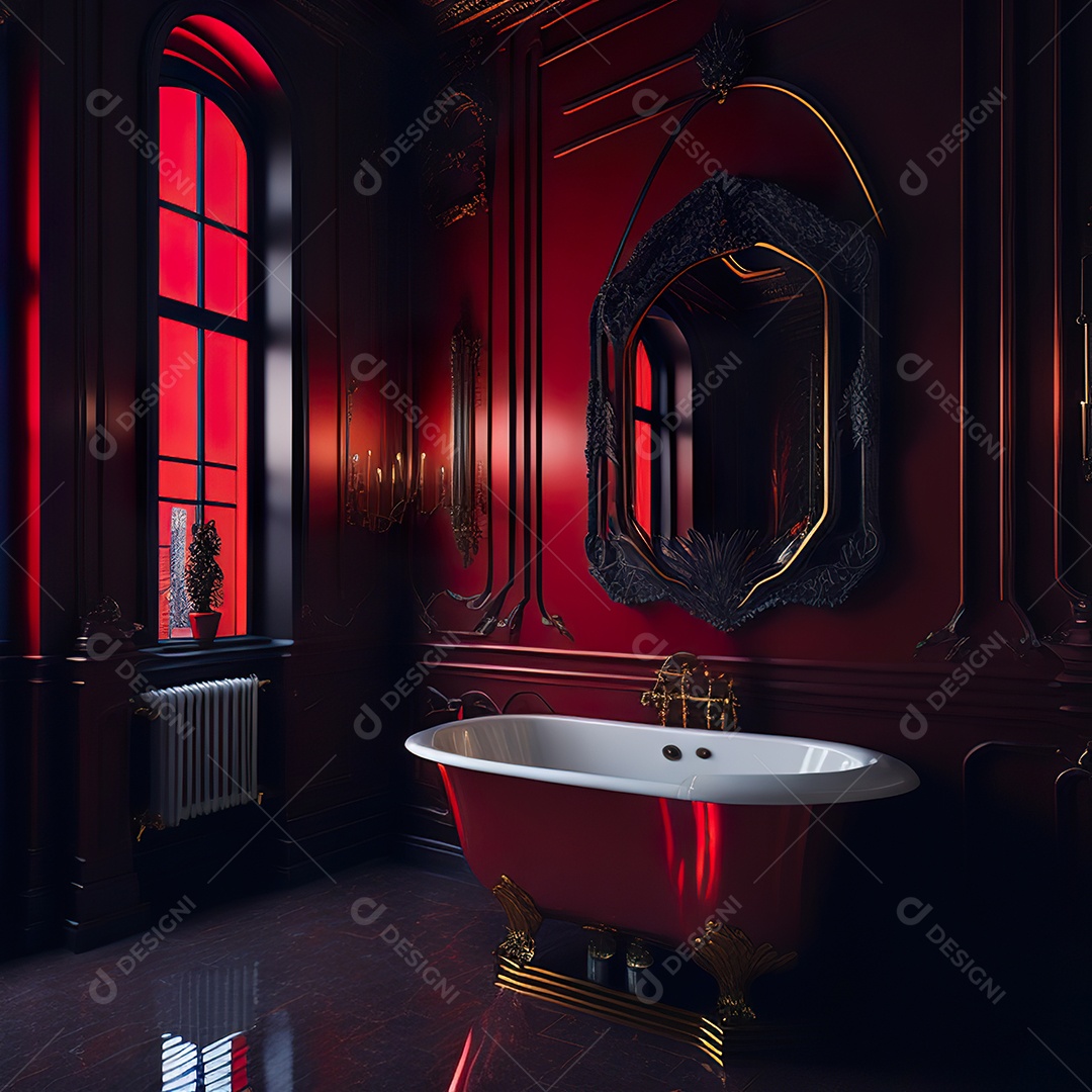 Retrato de cômodo banheiro vermelho