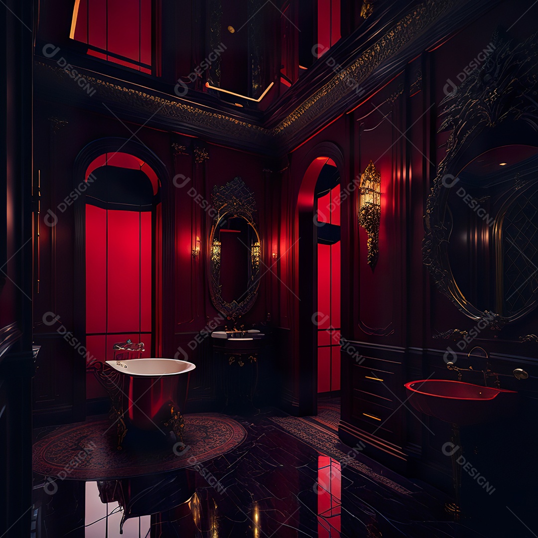 Retrato de cômodo banheiro vermelho