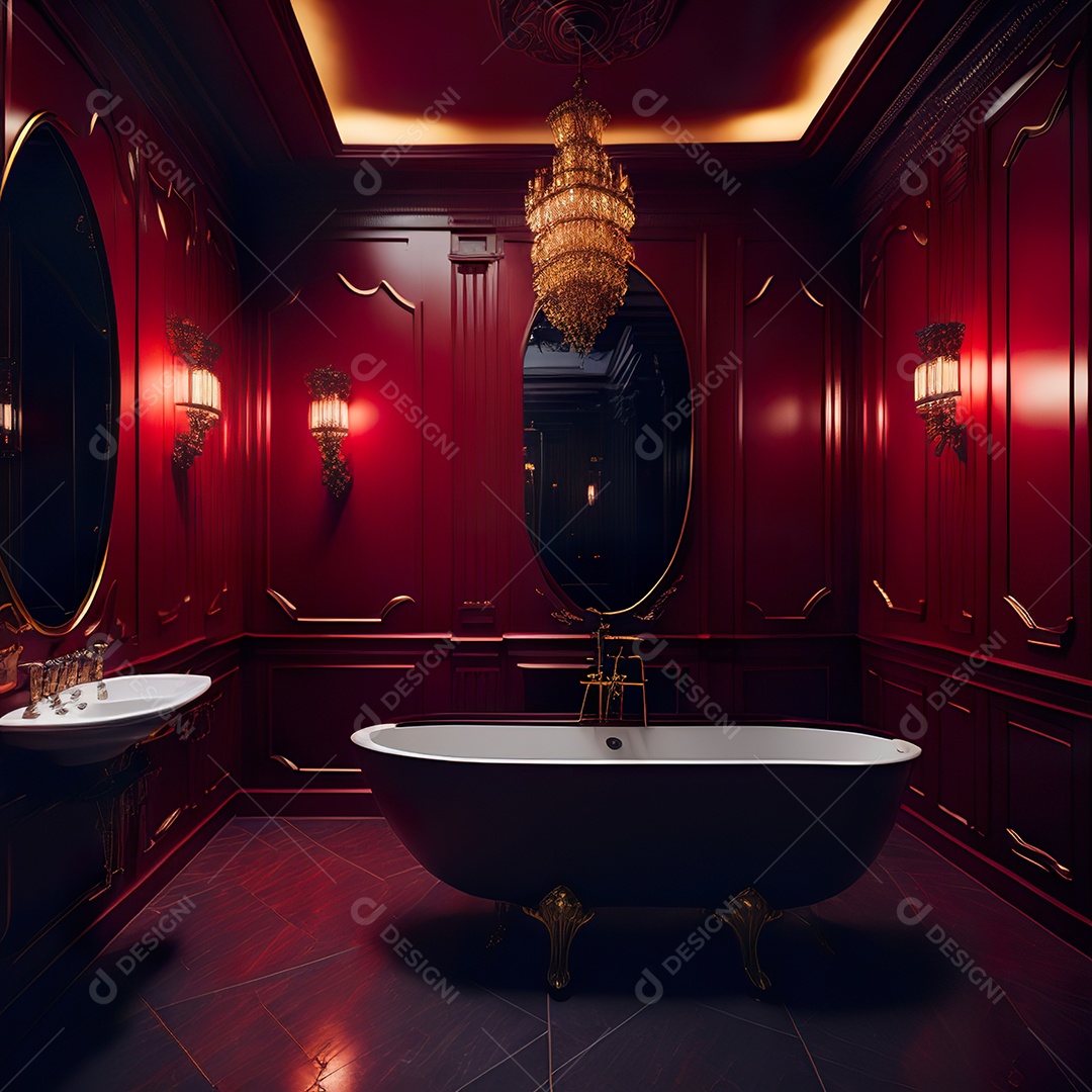 Retrato de cômodo banheiro vermelho