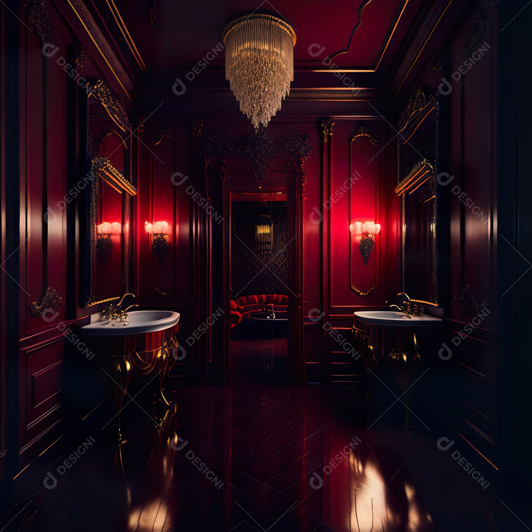 Retrato de cômodo banheiro vermelho