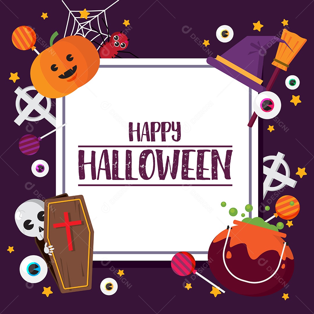 Feliz Conceito de Halloween Abóbora e Chapéu de Bruxa e Caldeirão Skul Vetor EPS