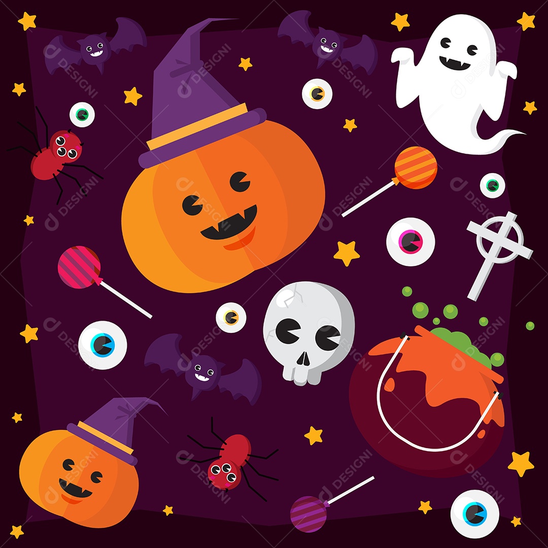 Feliz Dia das Bruxas Conceito Chapéu de Bruxa de Abóbora e Caveira Fantasma Vetor EPS