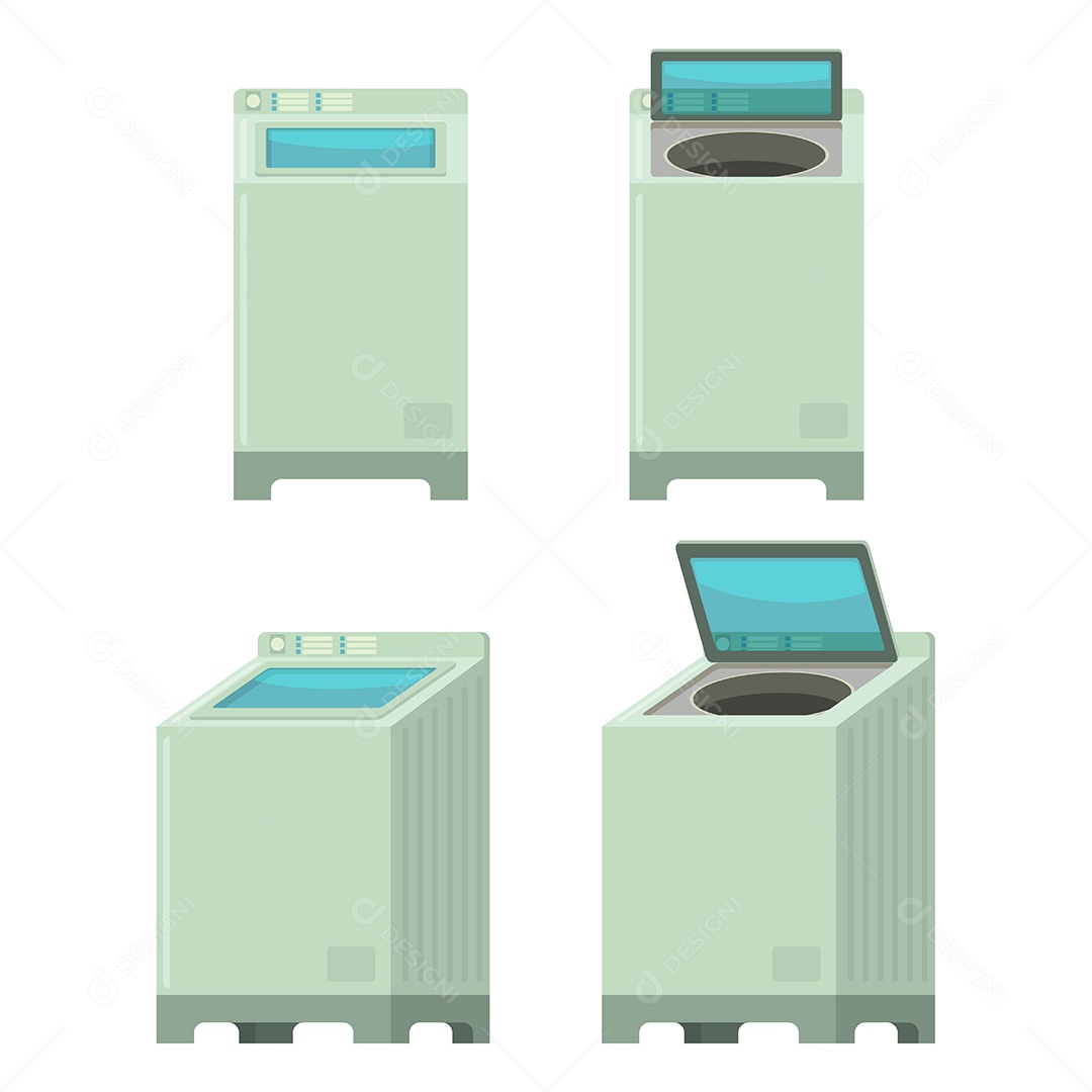 Máquina de Lavar Roupa Isolada Equipamento de Cobertura Superior Lavando Roupas Vetor EPS