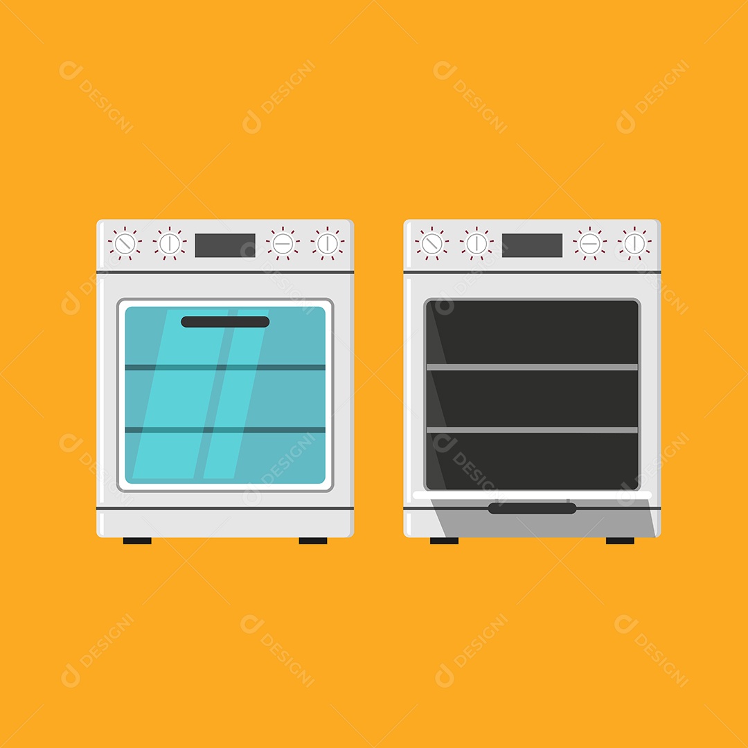 Forno Fechado e Ícone Aberto Isolado Em Fundo Laranja Vetor EPS