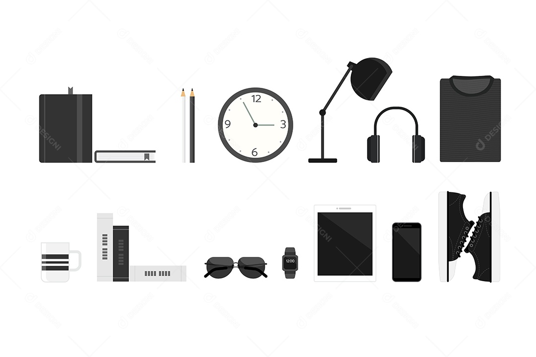 Elementos com conjunto de coleção de ícones pessoais e empresariais de gadget preto Ilustração Vetor EPS