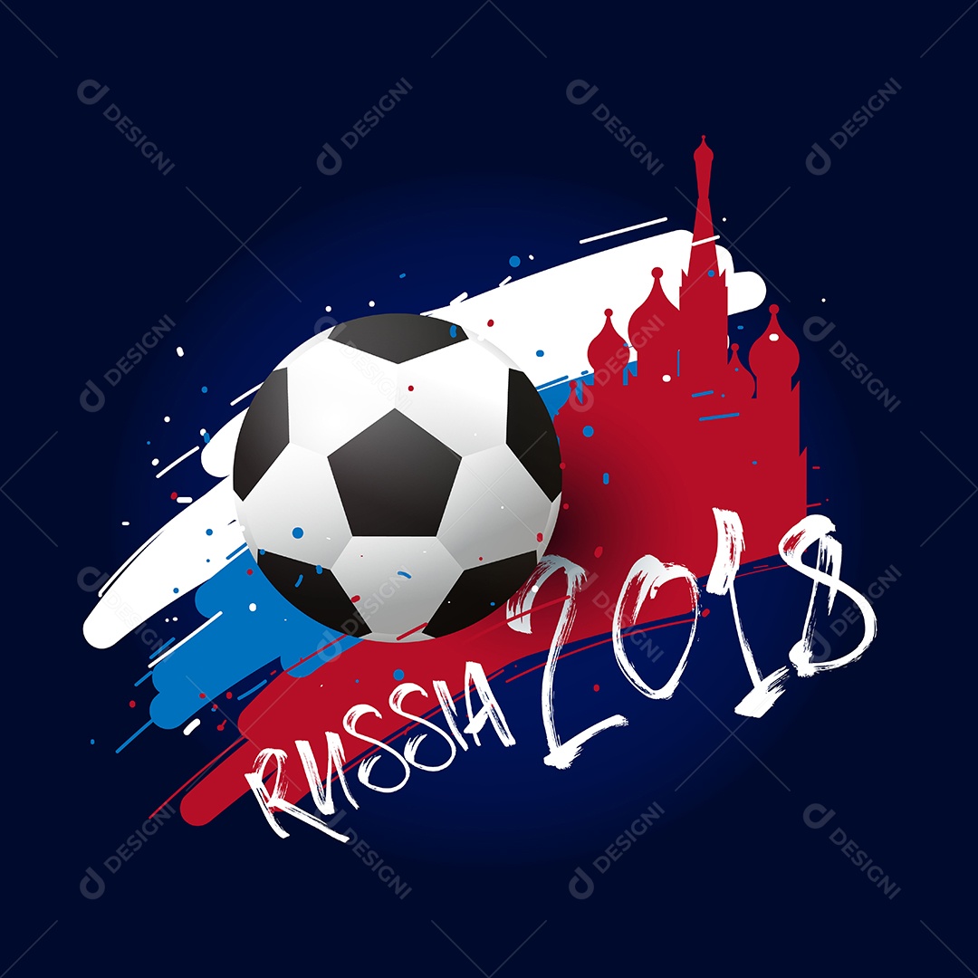 Futebol da Rússia 2018 bola de futebol e bandeira de três cores de tinta de pincel de fundo Ilustração Vetor EPS