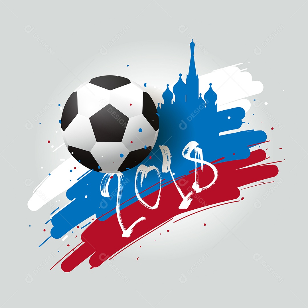 Futebol da Rússia 2018 bola de futebol e bandeira de três cores de tinta de pincel de fundo Ilustração Vetor EPS