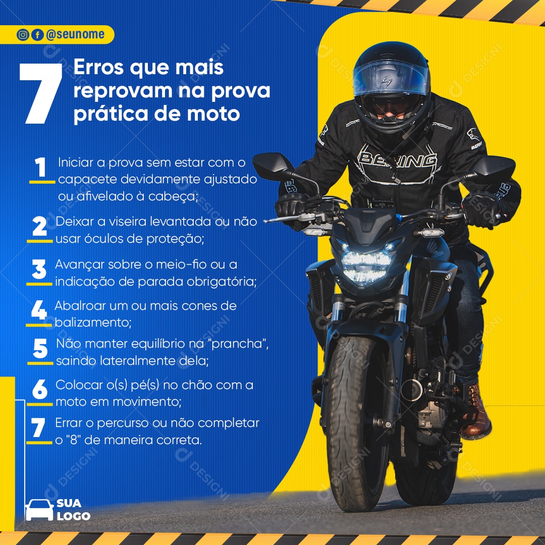 Feed Erros Que Mais Reprovam Na Prova Prática De Moto Social Media PSD Editável