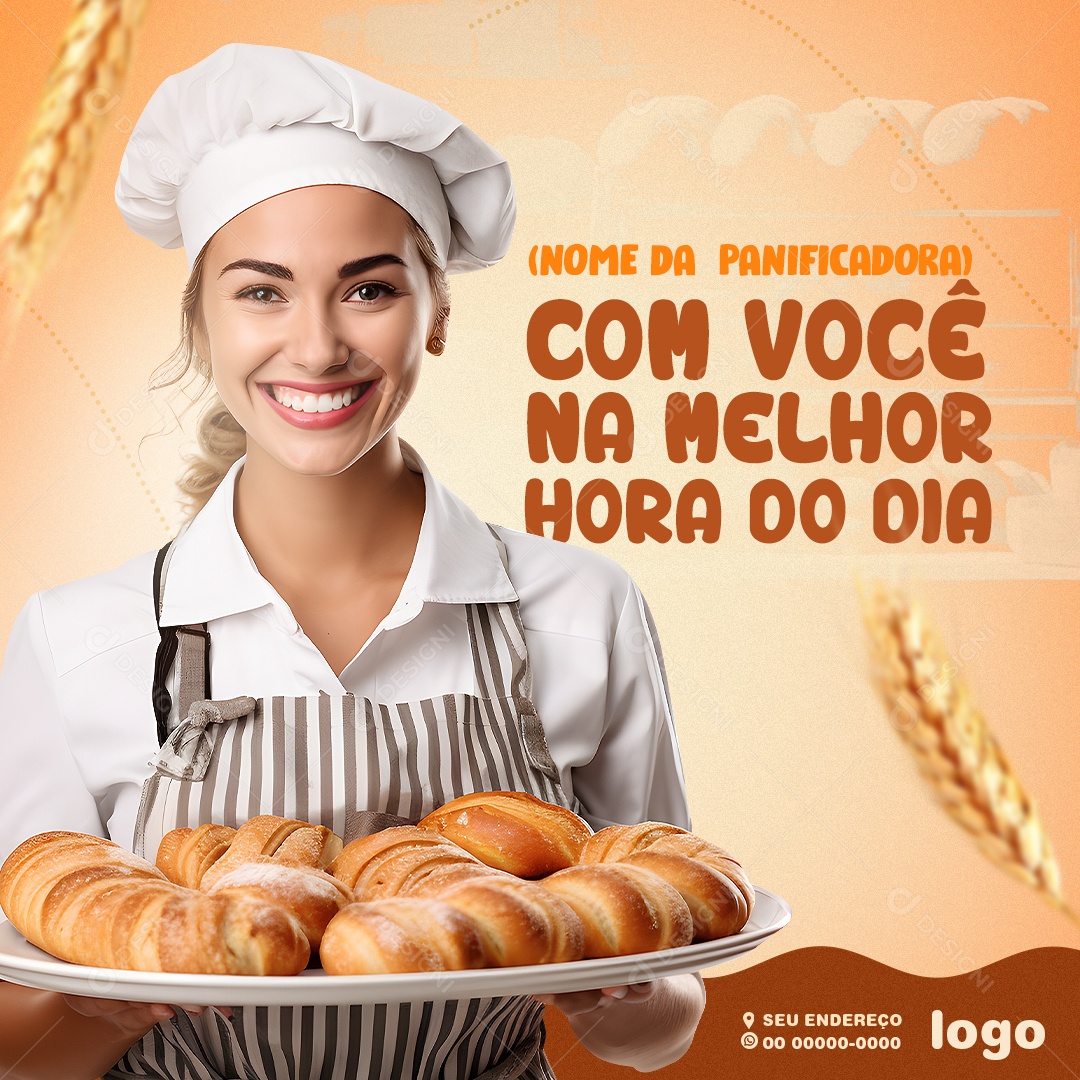 Com Você Na Melhor Hora Do Dia Panificadora Social Media PSD Editável