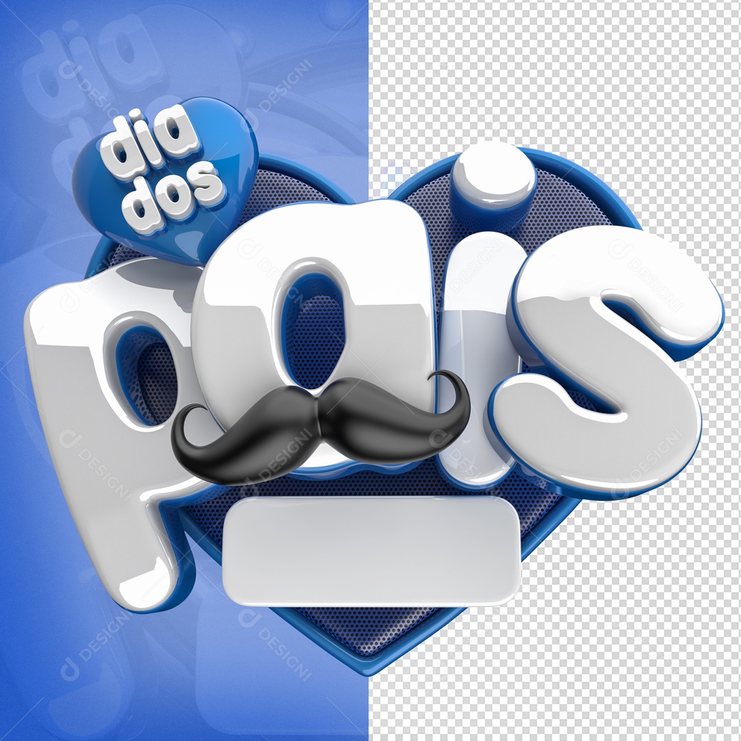Selo 3D Dia Dos Pais Coração Azul Para Composição PSD