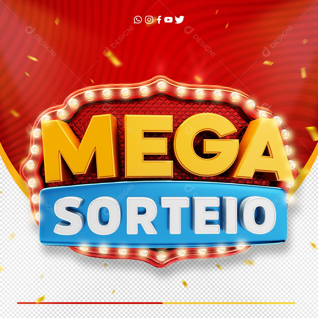 Selo 3D Mega Sorteio Moldura Com Luzes Para Composição PSD