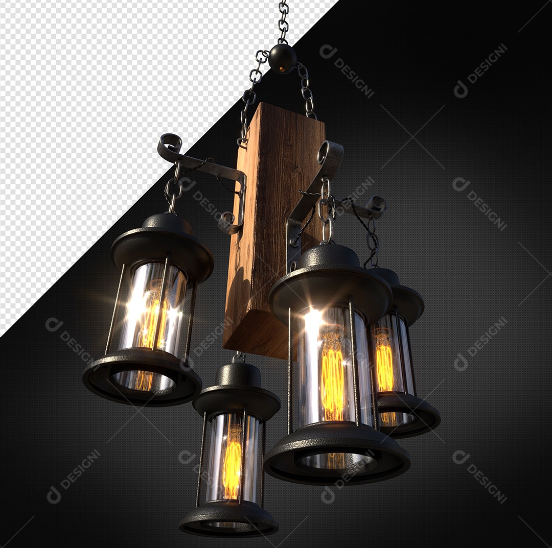 Luminária Antiga De Decoração Com Várias Lâmpadas Elemento 3D Para Composição PSD