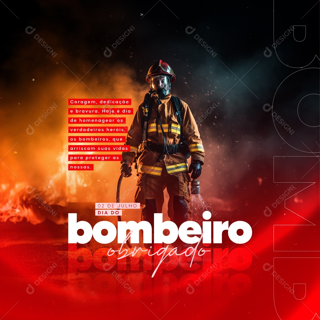 Verdadeiros Heróis Dia Do Bombeiro Brasileiro Social Media PSD Editável