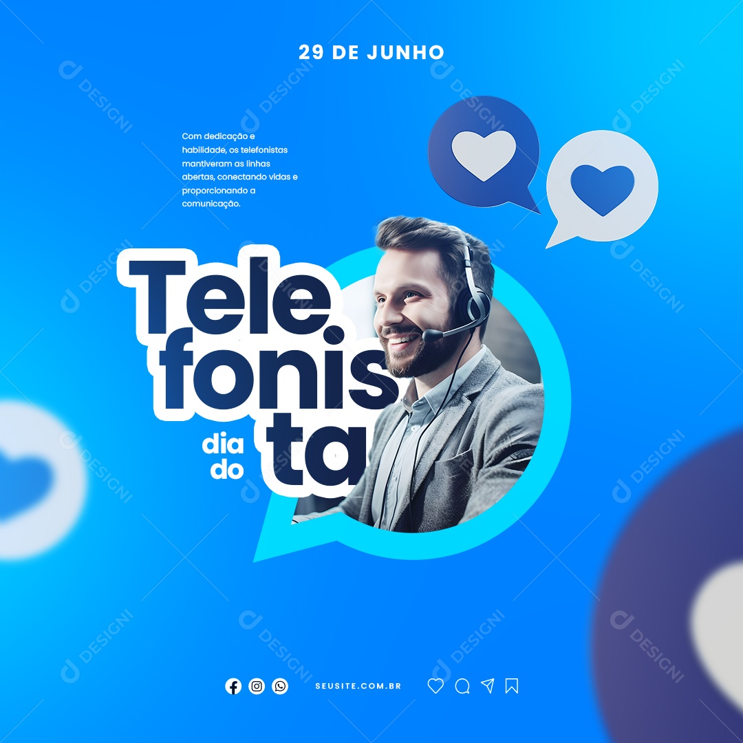 Com Dedicações E Habilidades Dia Do Telefonista 29 De Junho Social Media PSD Editável