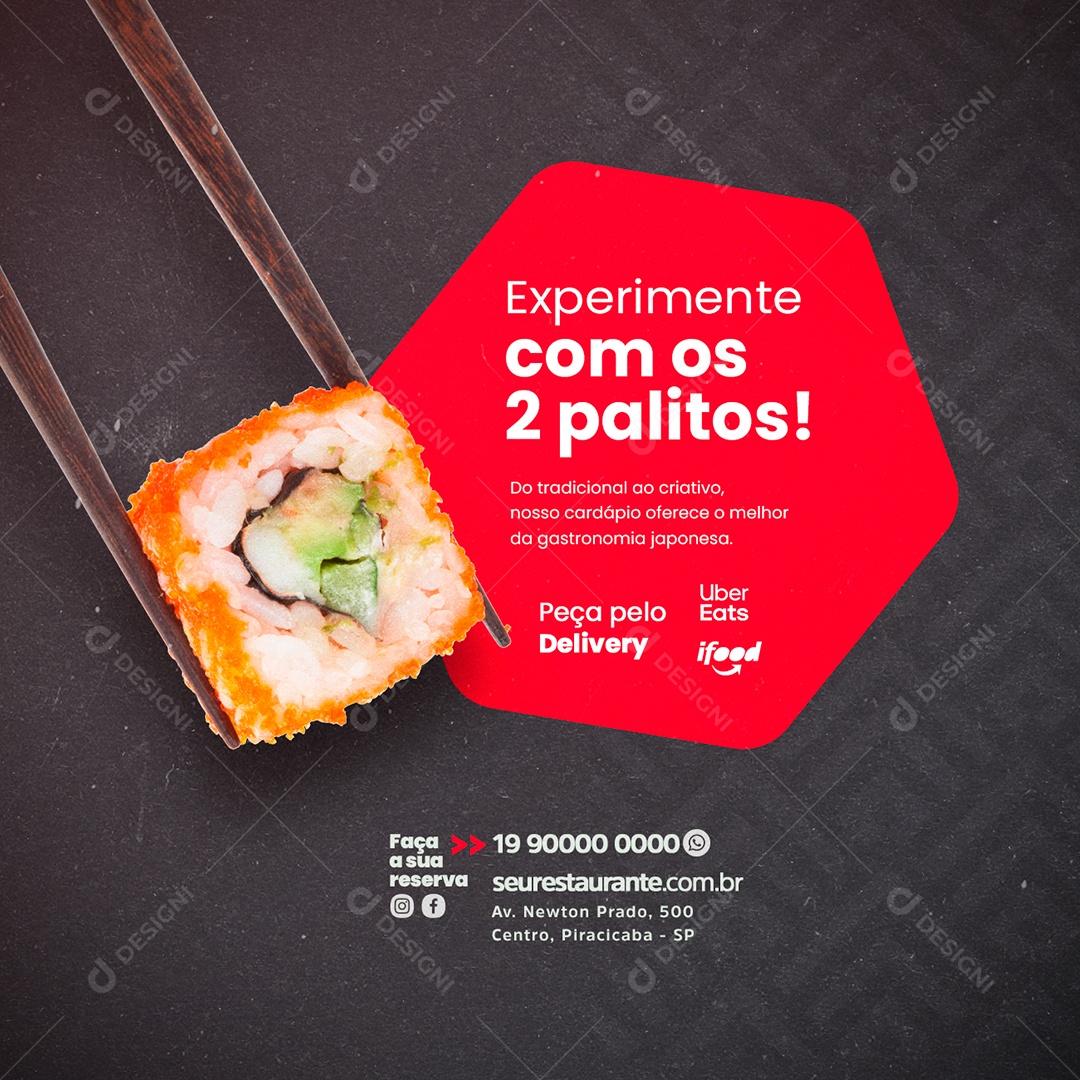 Experimente Com Os 2 Palitos Comida Japonesa Peça No Delivery Social Media PSD Editável