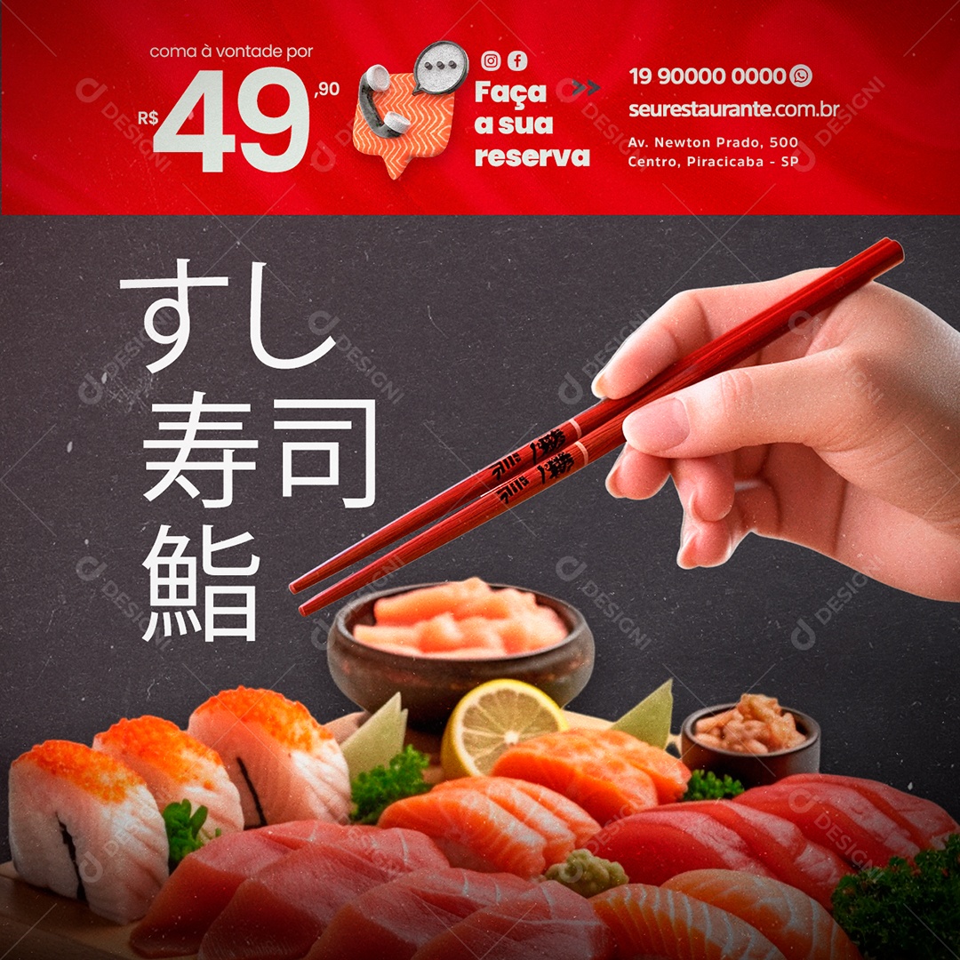 Coma À Vontade Por 49,90 Comida Japonesa Social Media PSD Editável