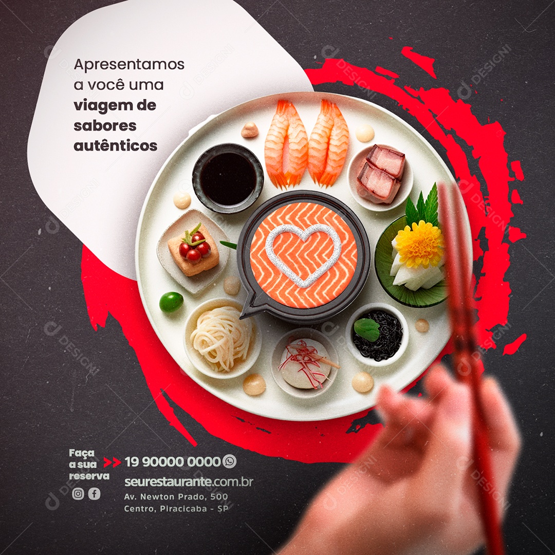 Apresentamos A Você Uma Viagem De Sabores Autênticos Comida Japonesa Social Media PSD Editável