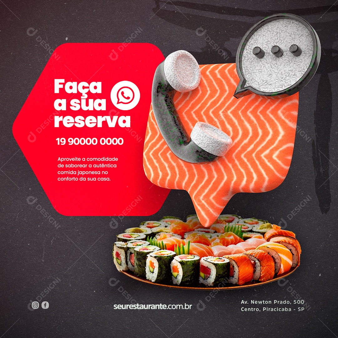 Faça A Sua Reserva Comida Japonesa Social Media PSD Editável