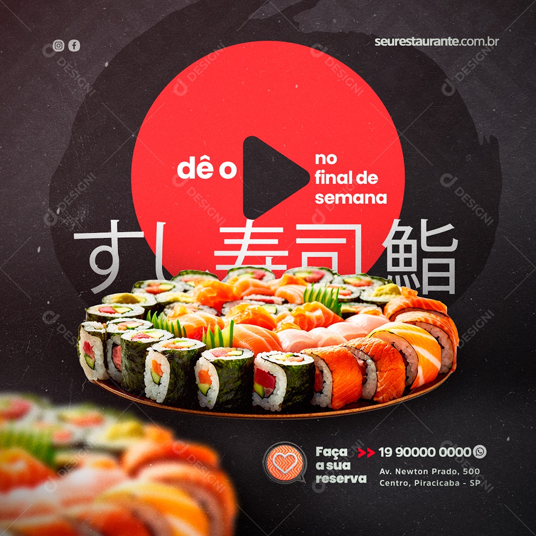 Dê O Play No Final De Semana Comida Japonesa Social Media PSD Editável