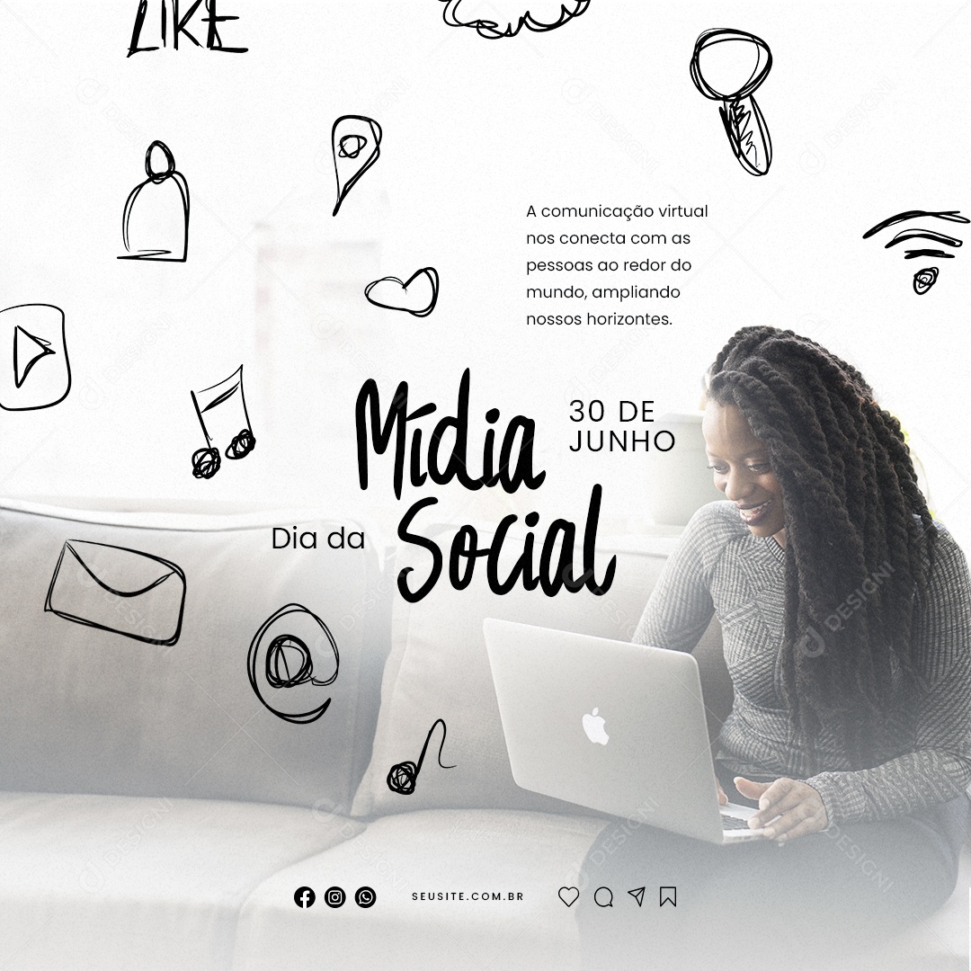 Dia Da Mídia Social A Comunicação Virtual Nos Conecta Com As Pessoas Social Media PSD Editável
