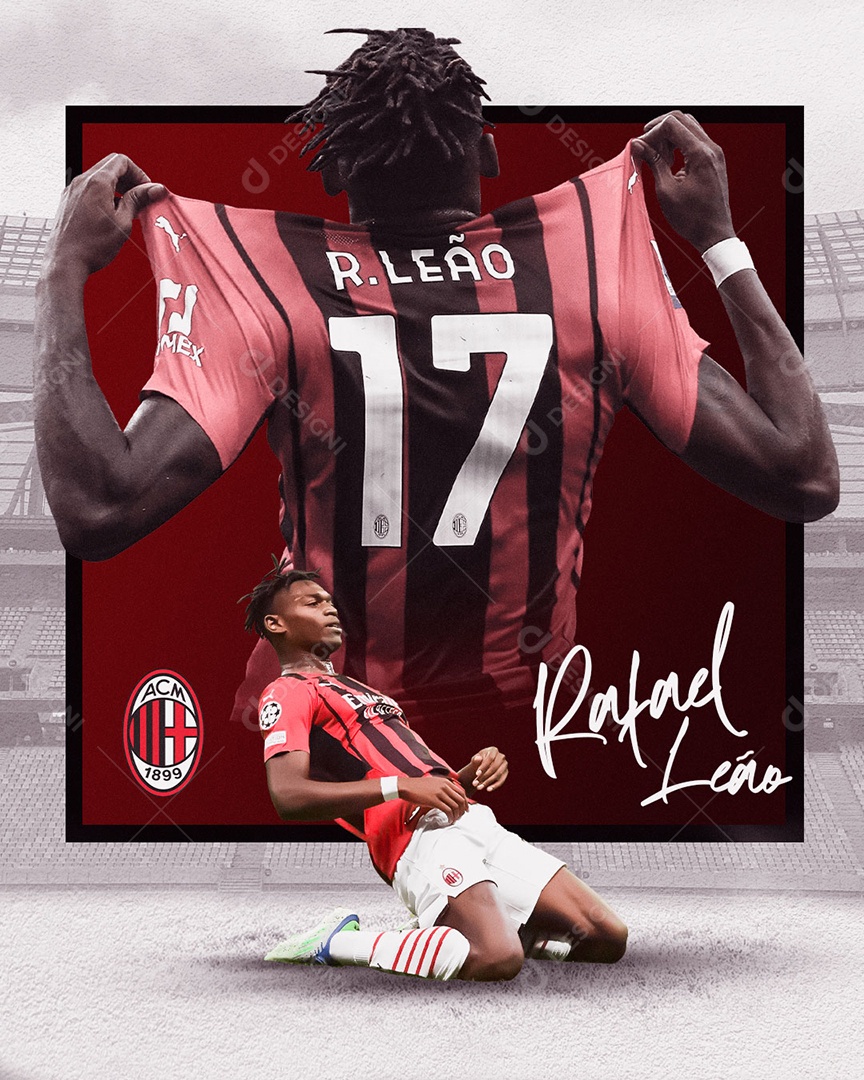 Futebol Jogador Rafael Leão Milan Social Media PSD Editável
