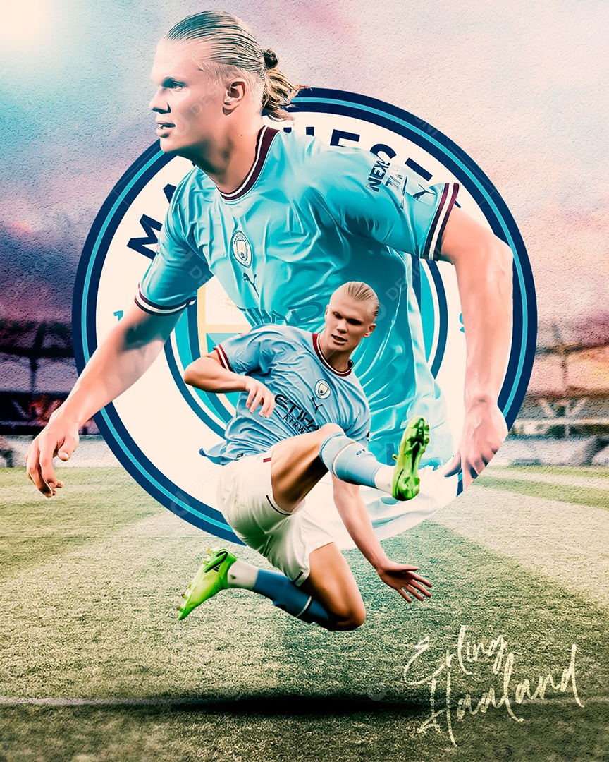 Social Media Jogador Erling Haaland Manchester City PSD Editável
