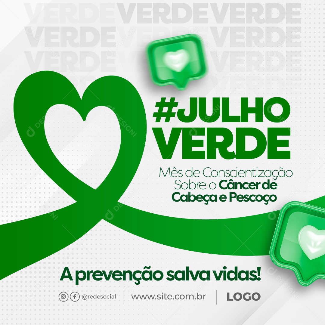 Social Media Julho Verde Conscientização Sobre Câncer DE Cabeça e Pescoço PSD Editável