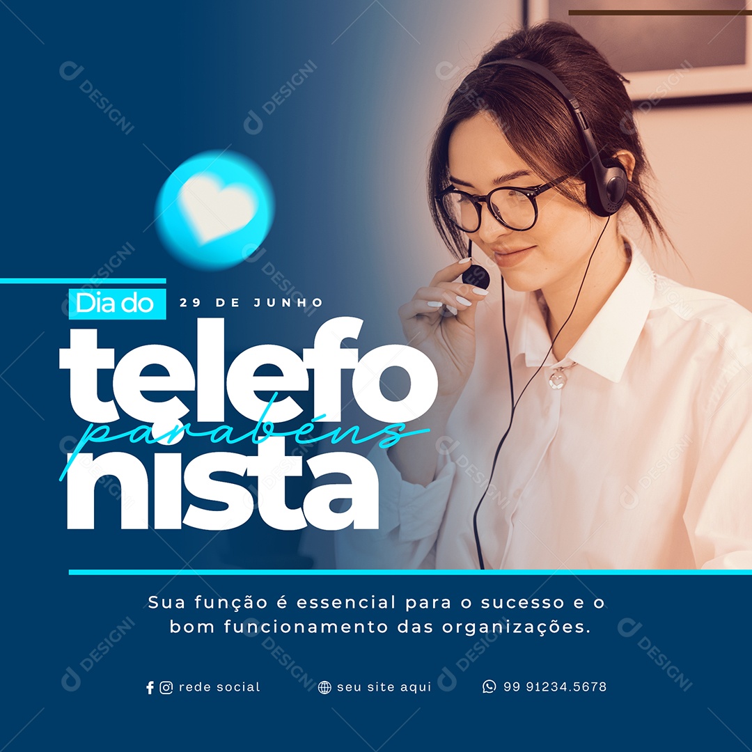 Parabéns 29 De Junho Dia Do Telefonista Social Media PSD Editável