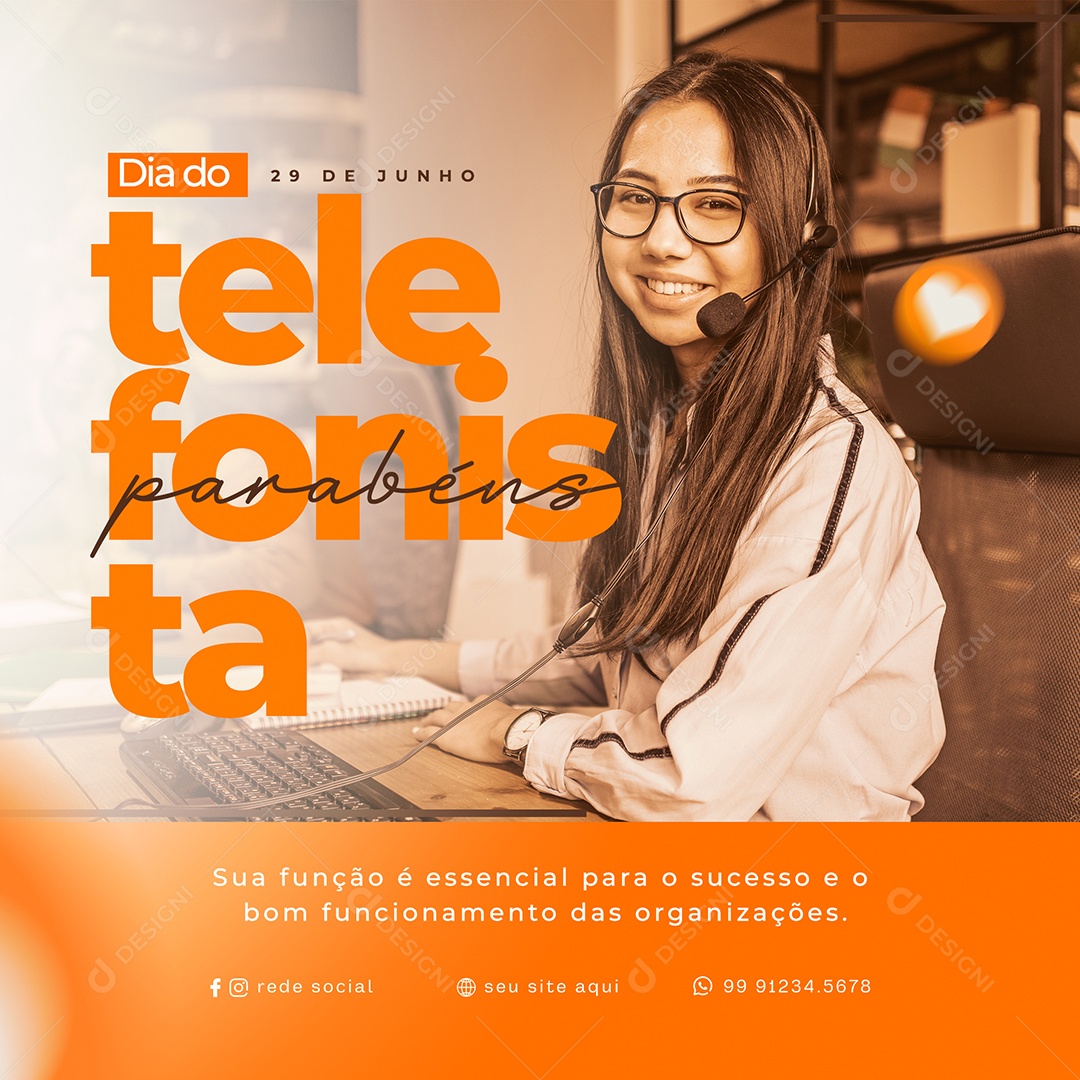 Dia Do Telefonista 29 De Junho Social Media PSD Editável