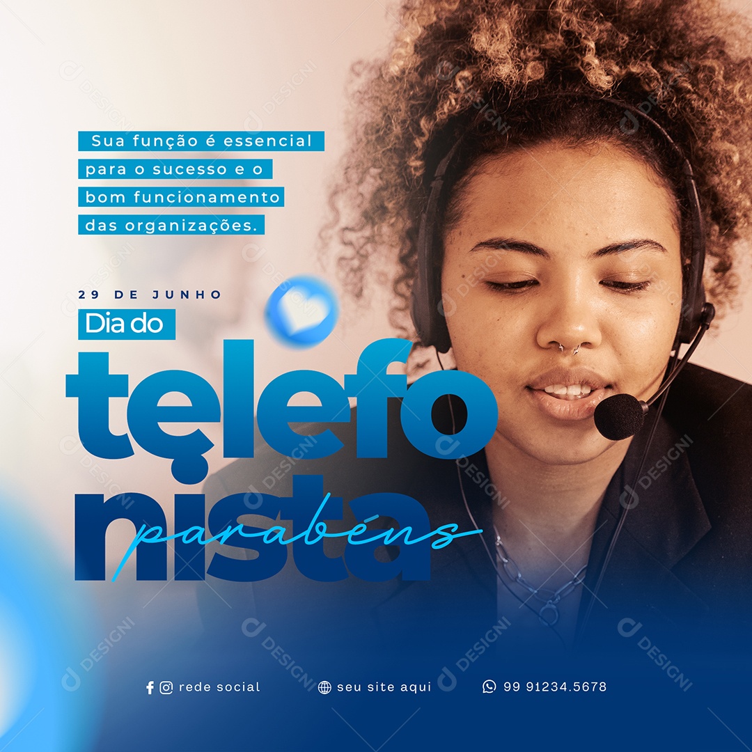 Social Media Parabéns Dia Do Telefonista 29 De Junho PSD Editável