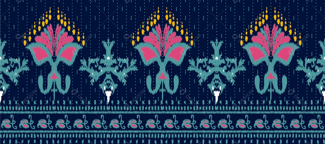 Padrão Tribal Tradicional Estilo Asteca Tapete Azul Rosa e Amarelo Vetor EPS