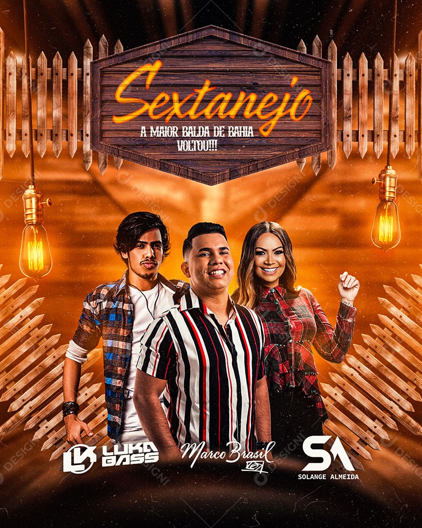Flyer sextanejo Luka Bass Marco Brasil e Solange Almeida Social Media PSD Editável