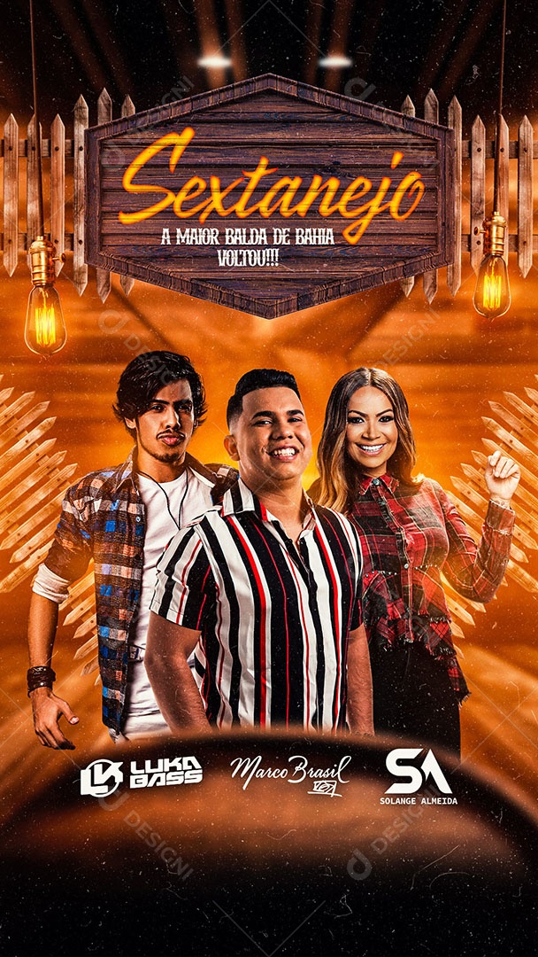 Flyer Sextanejo Luka Bass Marco Brasil e Solange Almeida Story Social Media PSD Editável